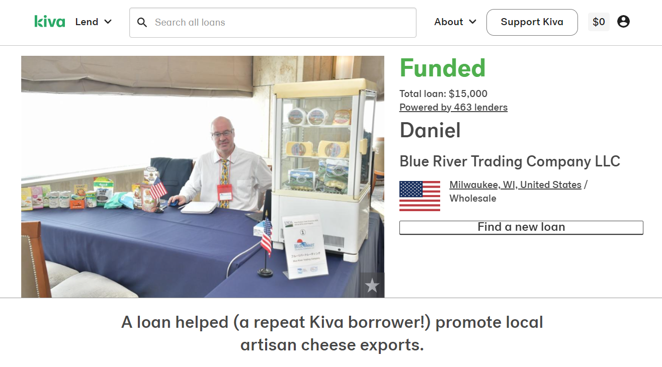 Fully funded Kiva loan for Wisconsin artisan cheese promotion!